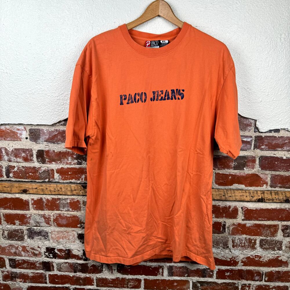 Vintage Paco Shirt Size XL Orange Short Sleeve Spellout Logo Sportswear 90s